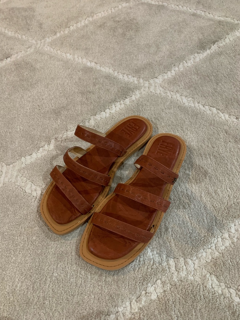 Frye Women's Brown Leather Triple-Strap Slide Sandals